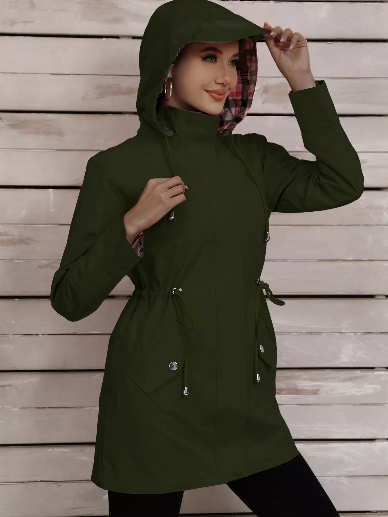 Drawstring Snap-Down Trench Coat OutfitFlow
