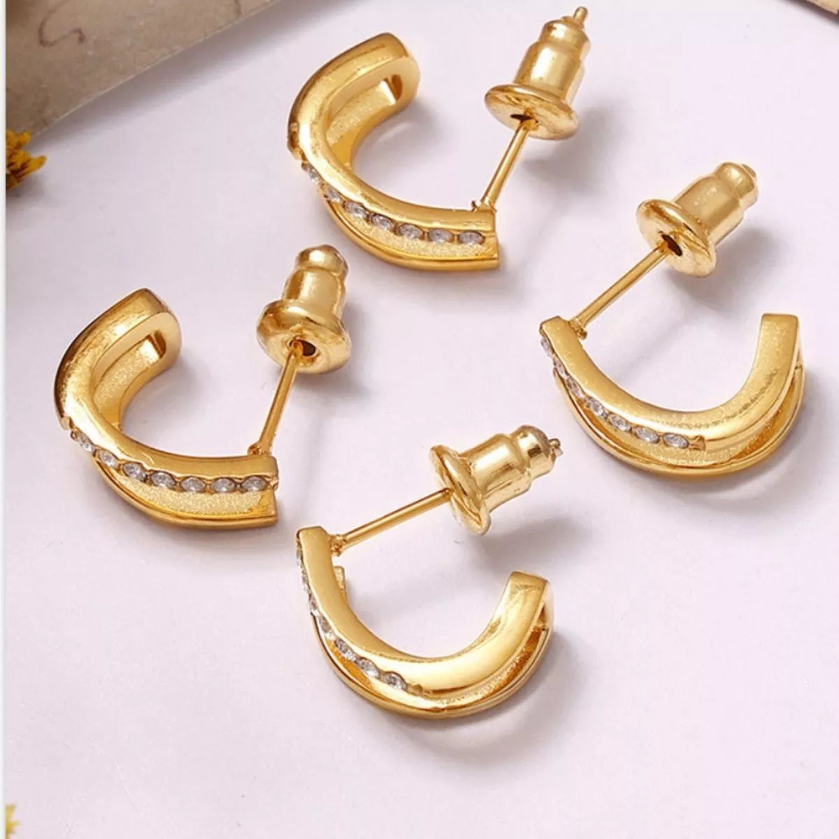 18K Gold-Plated Titanium Steel Rhinestone Earrings OutfitFlow