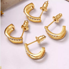 18K Gold-Plated Titanium Steel Rhinestone Earrings OutfitFlow