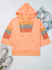 Plaid Floral Patchwork Kangaroo Pocket Hoodie OutfitFlow