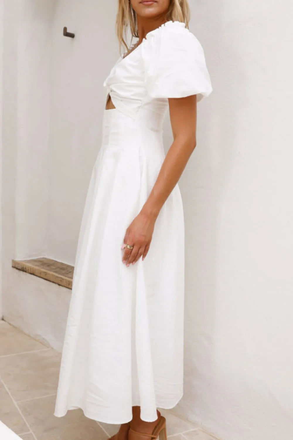 Sweetheart Neck Puff Sleeve Dress OutfitFlow
