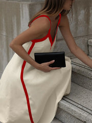 Contrast Trim V-Neck Maxi Dress OutfitFlow