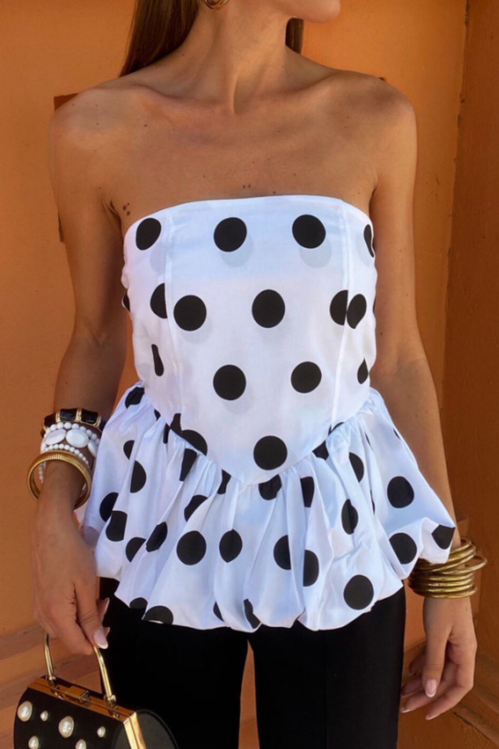 Smocked Back Bubble Hem Tube Top White OutfitFlow