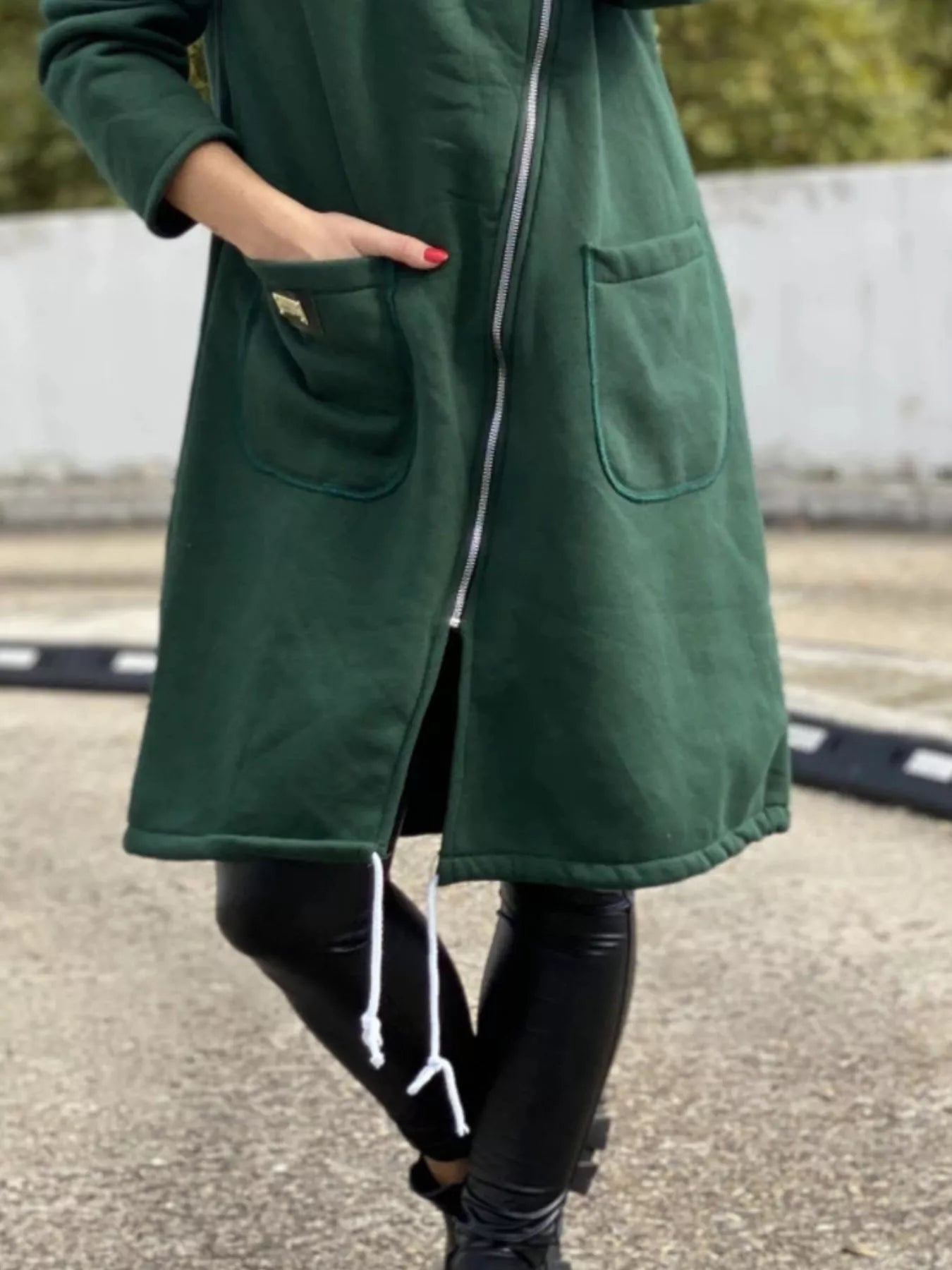 Full Size Asymmetrical Zip-Up Hooded Fleece Outerwear Plus Size Trendsi