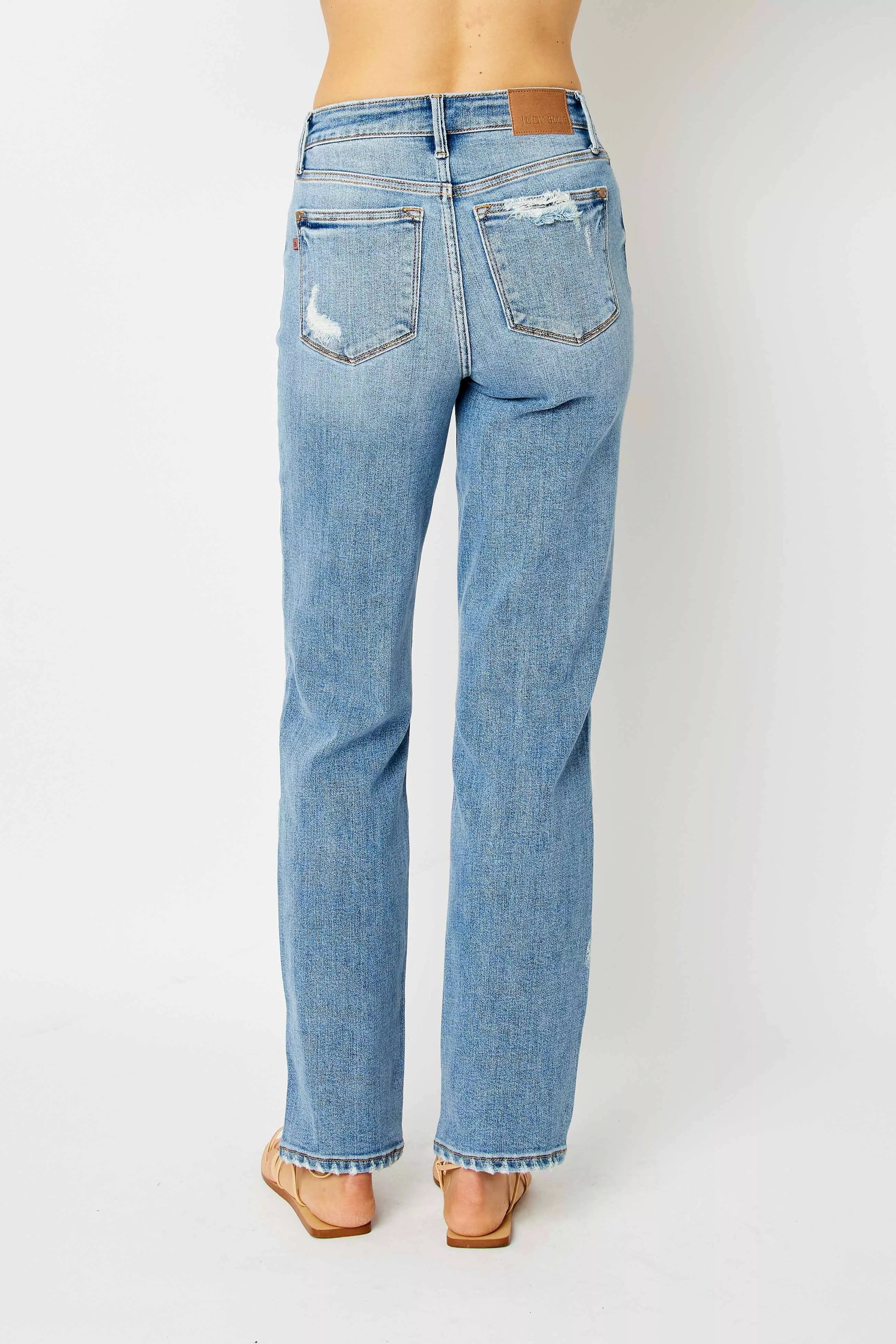 Judy Blue Full Size High Waist Straight Jeans with Heavy Destroy Plus Size OutfitFlow