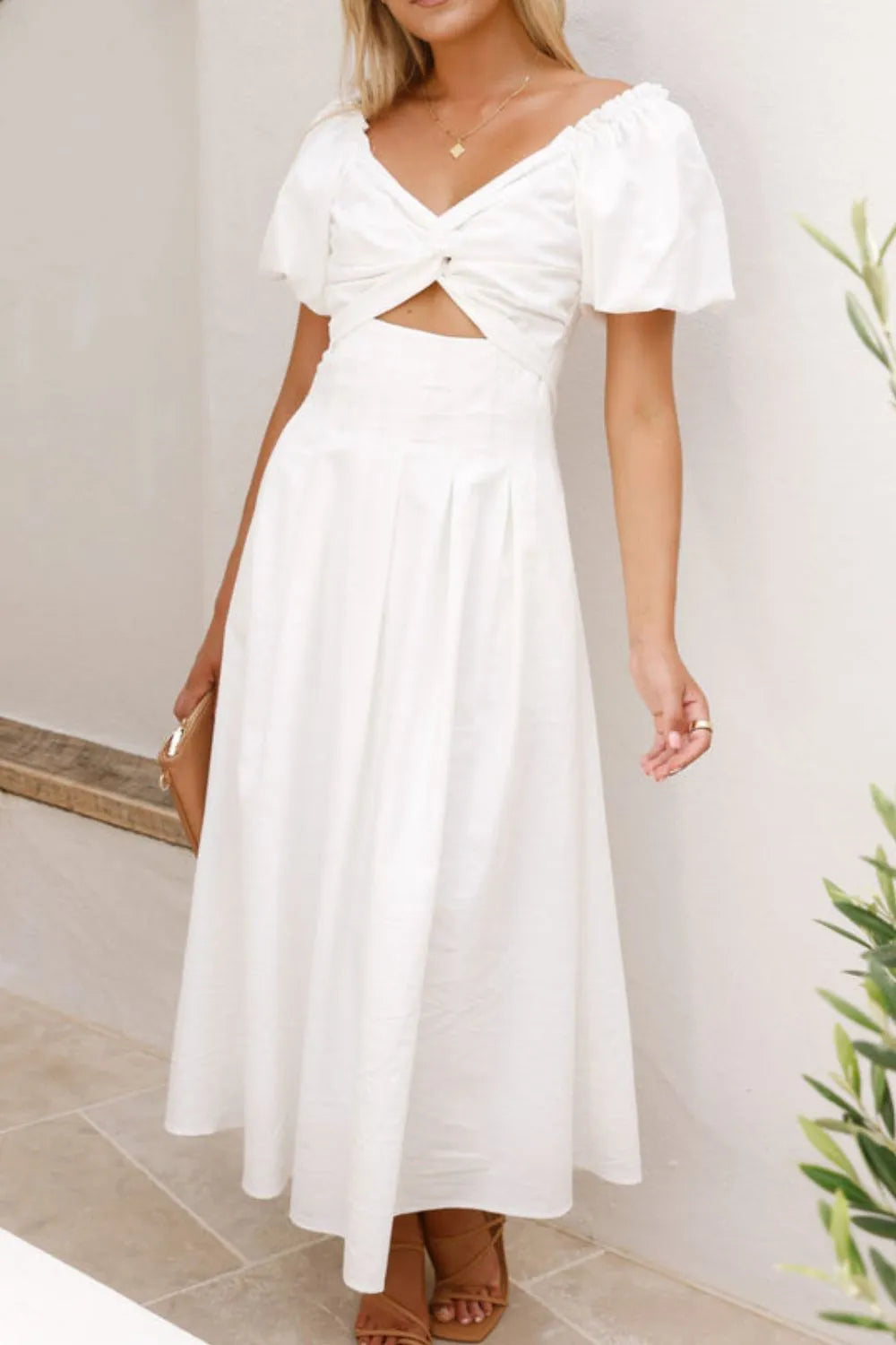 Sweetheart Neck Puff Sleeve Dress OutfitFlow
