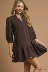 Umgee French Terry Ruffle Hem Dress with Plaid Trim OutfitFlow