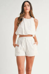 MABLE Eyelet Bubble Hem Sleeveless Top and Shorts Set OutfitFlow