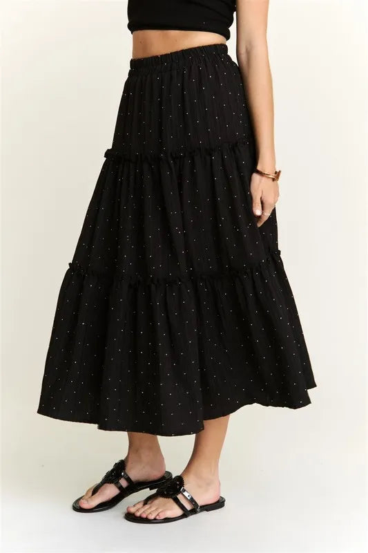 ADORA Rhinestone Accent Tiered Skirt OutfitFlow
