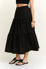 ADORA Rhinestone Accent Tiered Skirt OutfitFlow