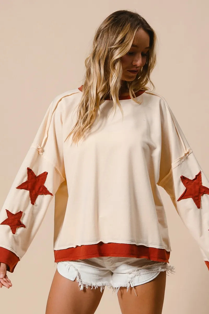 BiBi French Terry Top With Patch Detail Sweatshirt Trendsi