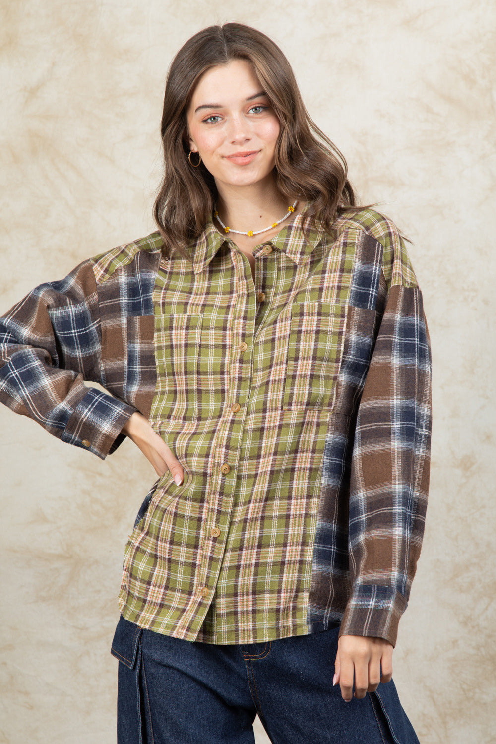 Outfit Flow - Plaid Collared Neck Button Up Long Sleeve Shirt