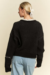 Outfit Flow - Davi & Dani Contrast Heart Dropped Shoulder Sweater