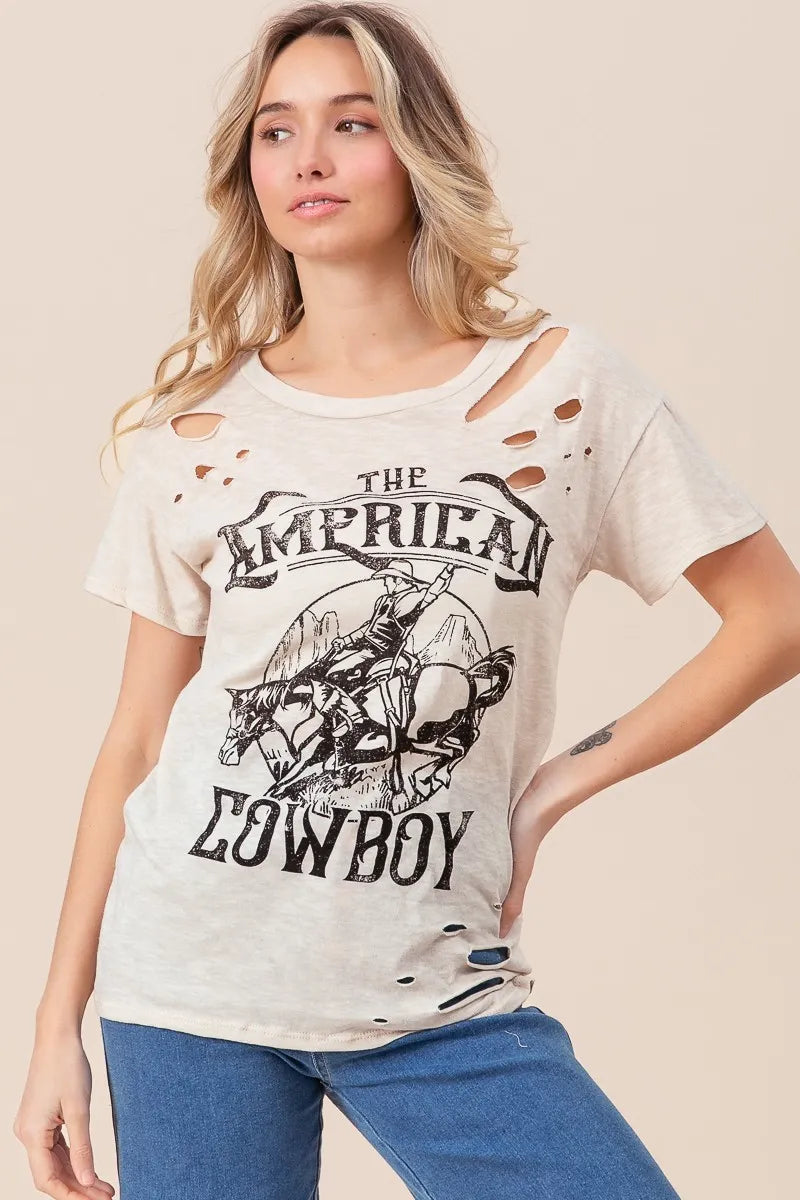 BiBi Cotton Slub Laser Top American Cow Boy Graphic OutfitFlow