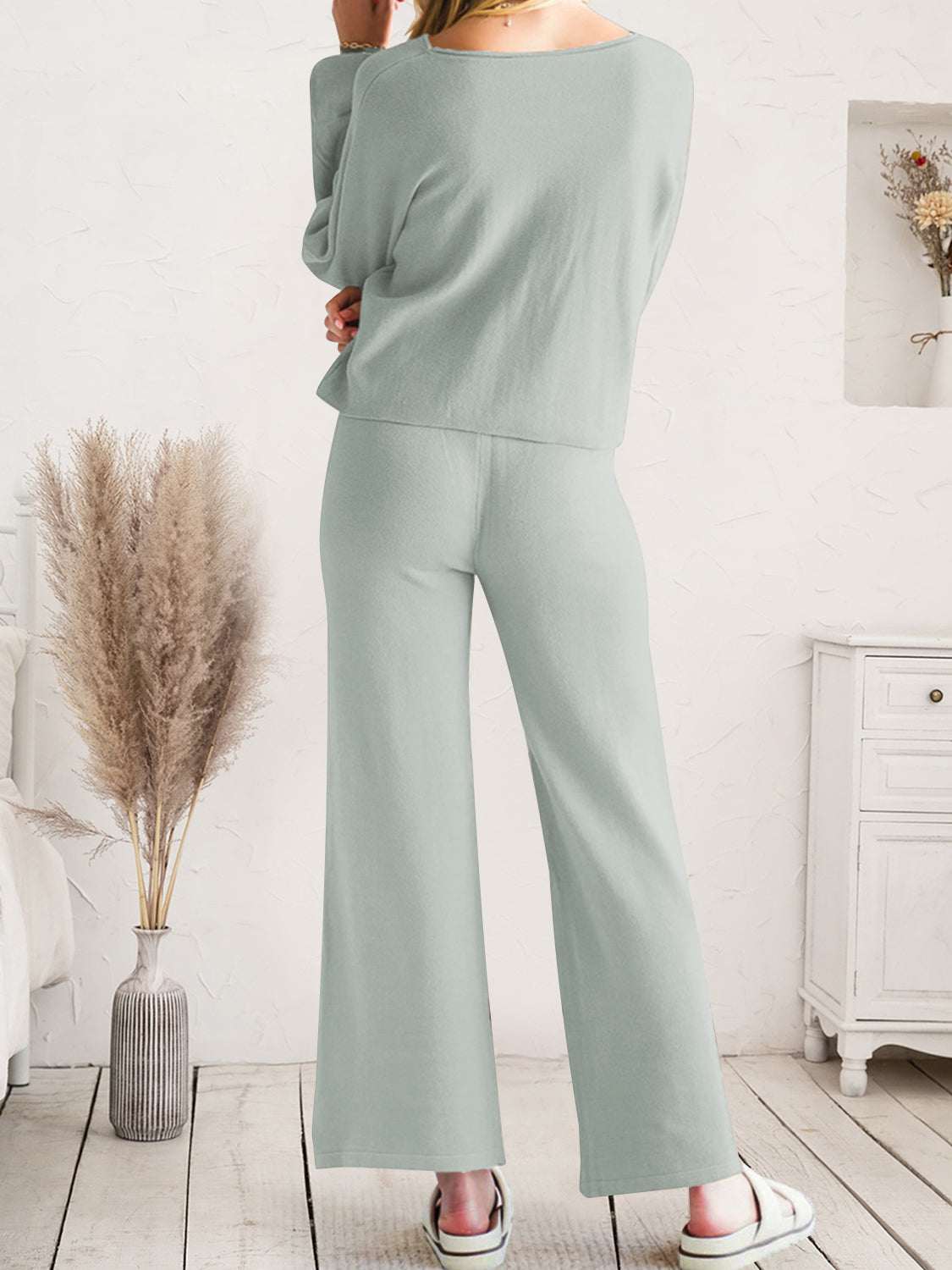 Outfit Flow - Long Sleeve Lounge Top and Drawstring Pants Set