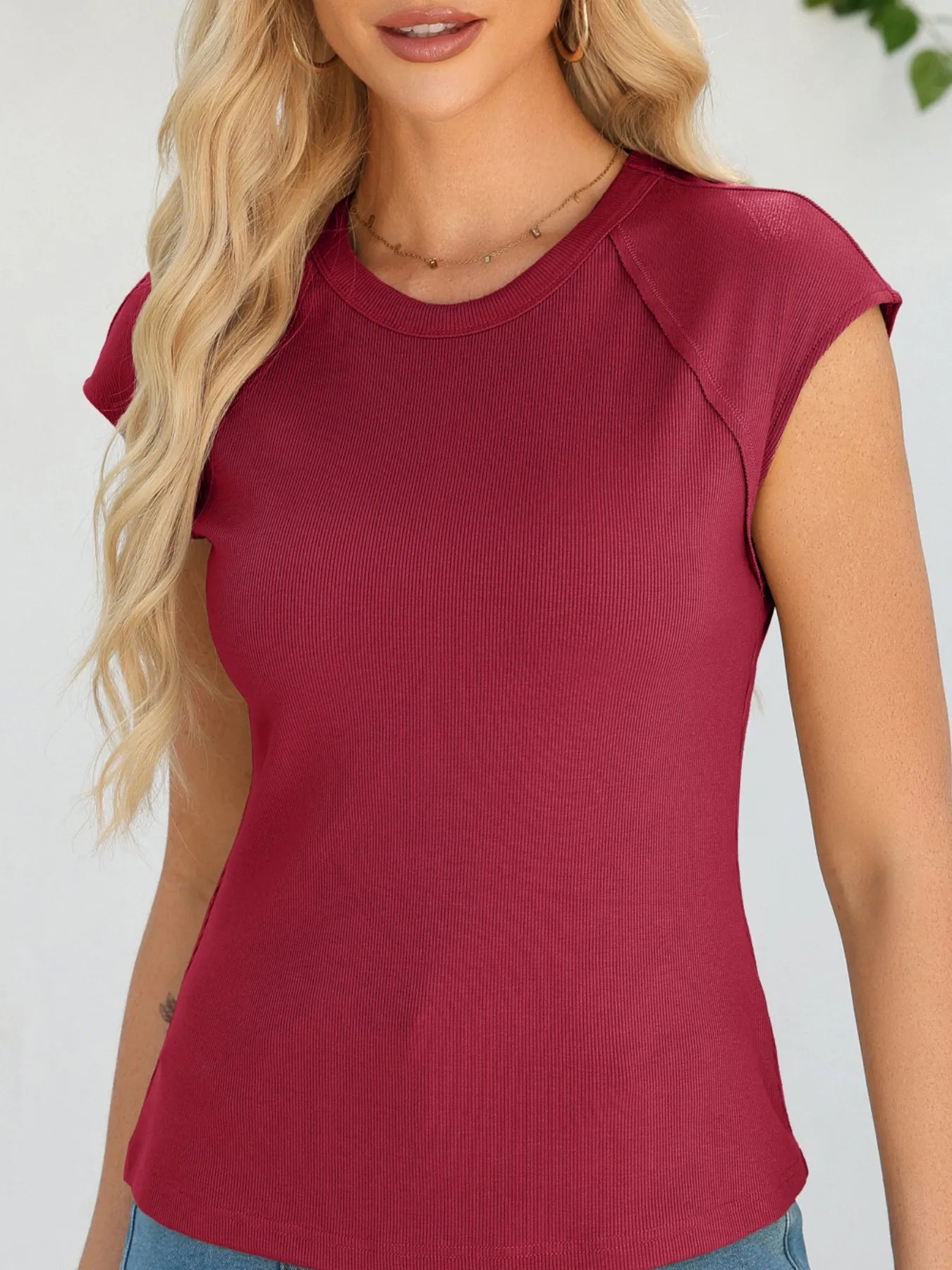 Round Neck Cap Sleeve T-Shirt OutfitFlow