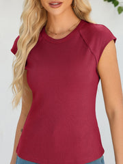 Round Neck Cap Sleeve T-Shirt OutfitFlow