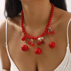 Cherry Charm Beaded Statement Necklace Cherry onesize OutfitFlow