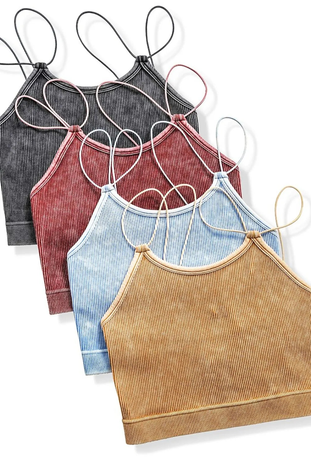 Zenana Washed Ribbed Seamless Double Strap Brami OutfitFlow