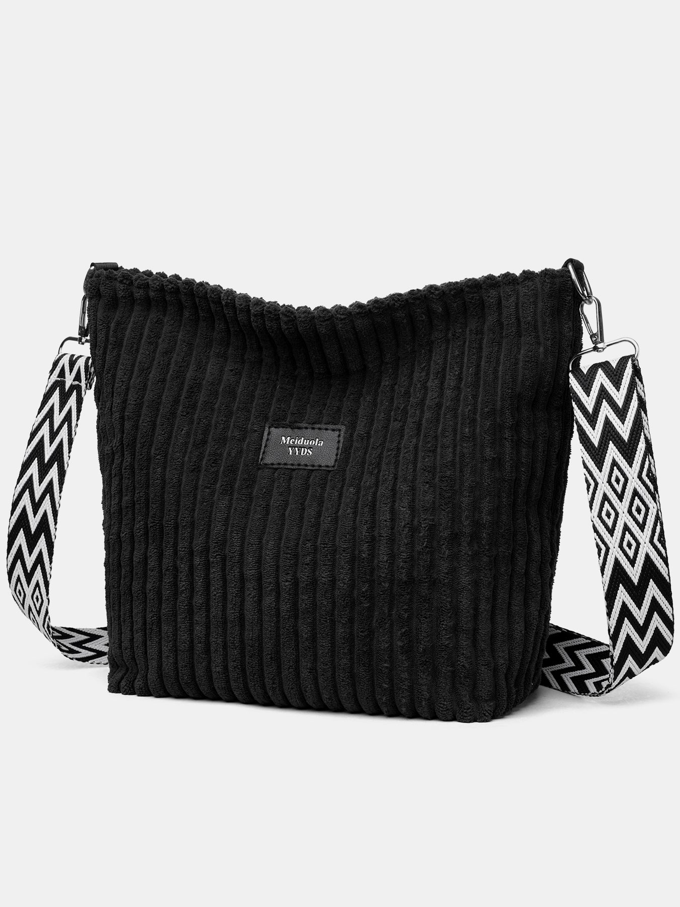 Corduroy Solid Color Crossbody Bag with Removable Strap OutfitFlow