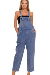 Zenana Washed Knot Strap Relaxed Fit Overalls BLACKBERRY OutfitFlow