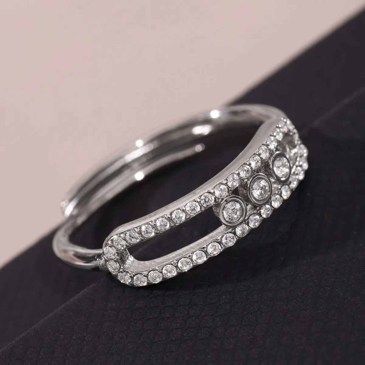 Moving Crystal Bar Necklace and Ring Jewelry Set OutfitFlow