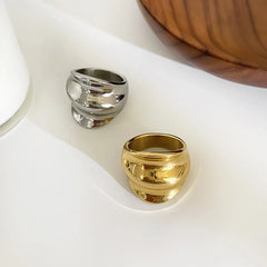 2-Piece Stainless Steel Wrinkled Wide Band Ring OutfitFlow