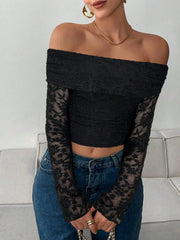 Off Shoulder Long Sleeve Lace Top Black OutfitFlow