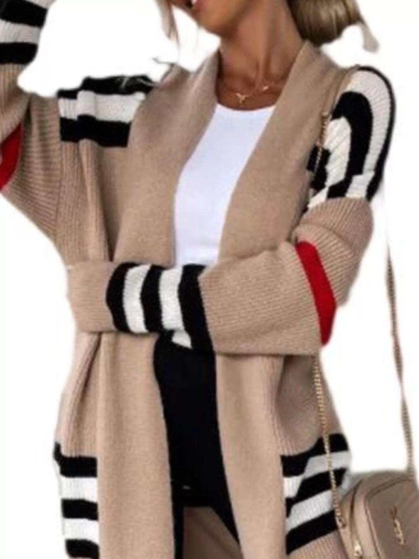 Striped Longline Open Front Cardigan OutfitFlow