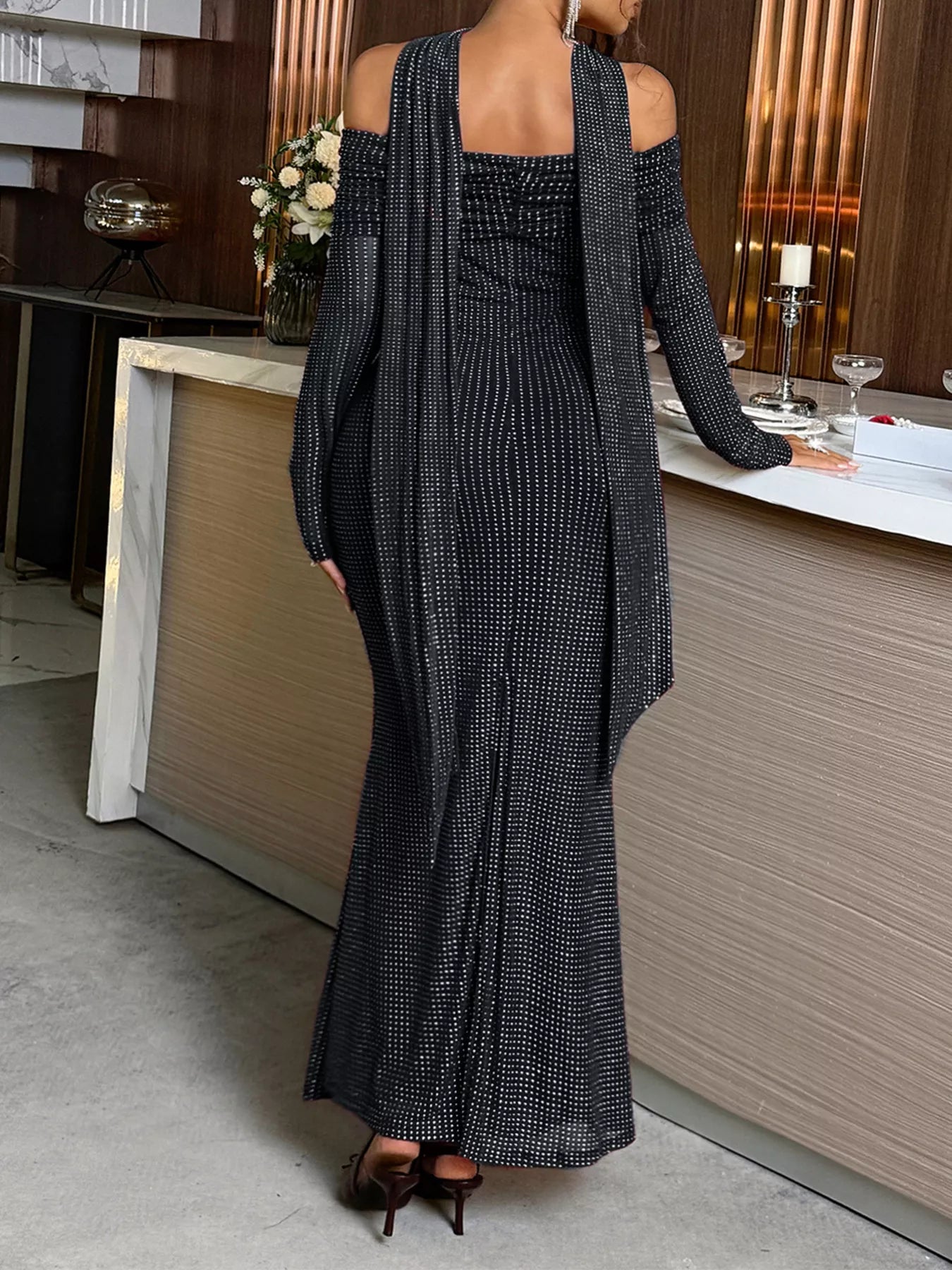 Off-Shoulder Scarf Bodycon Maxi Dress OutfitFlow