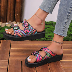 Ethnic Print Double Buckle Sandals OutfitFlow