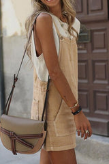 Side Buttons Square Neck Overall Mini Dress OutfitFlow
