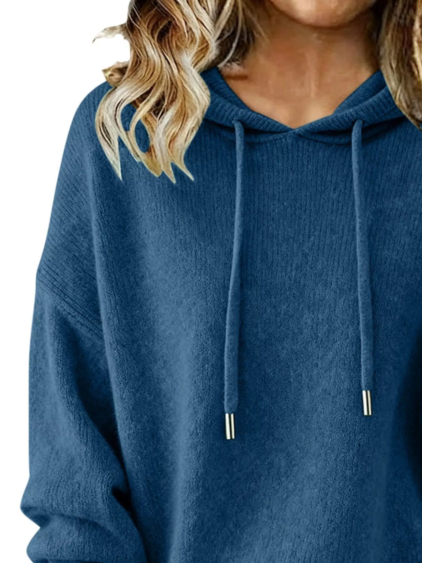 Drawstring Long Sleeve Hooded Sweater Trendsi