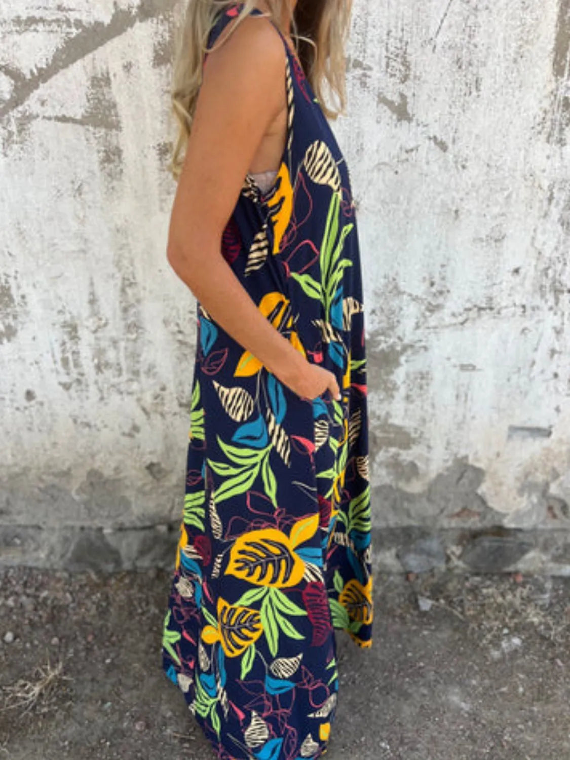 Full Size Printed V-Neck Sleeveless Dress Plus Size OutfitFlow