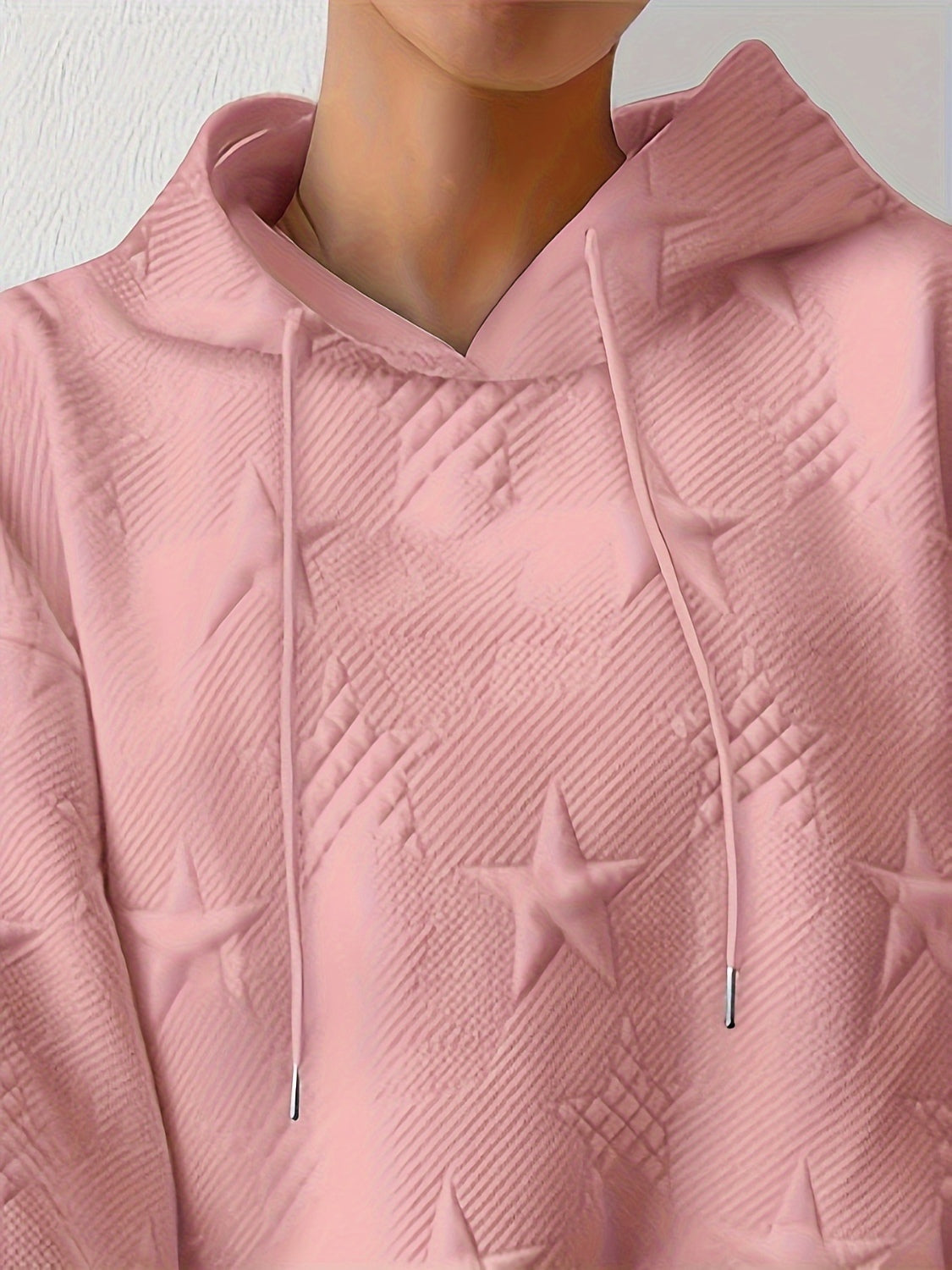 Outfit Flow - Plus Size Star Texture Long Sleeve Drawstring Hoodie