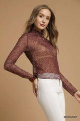 Umgee Nylon Lace Mesh Long Sleeve Top OutfitFlow