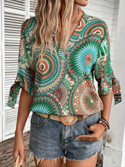 Printed V-Neck Half Sleeve Blouse OutfitFlow