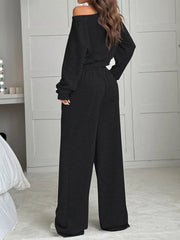 Boat Neck Long Sleeve Top and Pants Set OutfitFlow