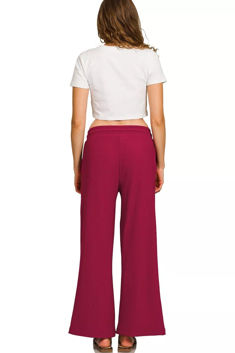 Zenana Ribbed Round Neck Pullover and Drawstring Pants Set OutfitFlow