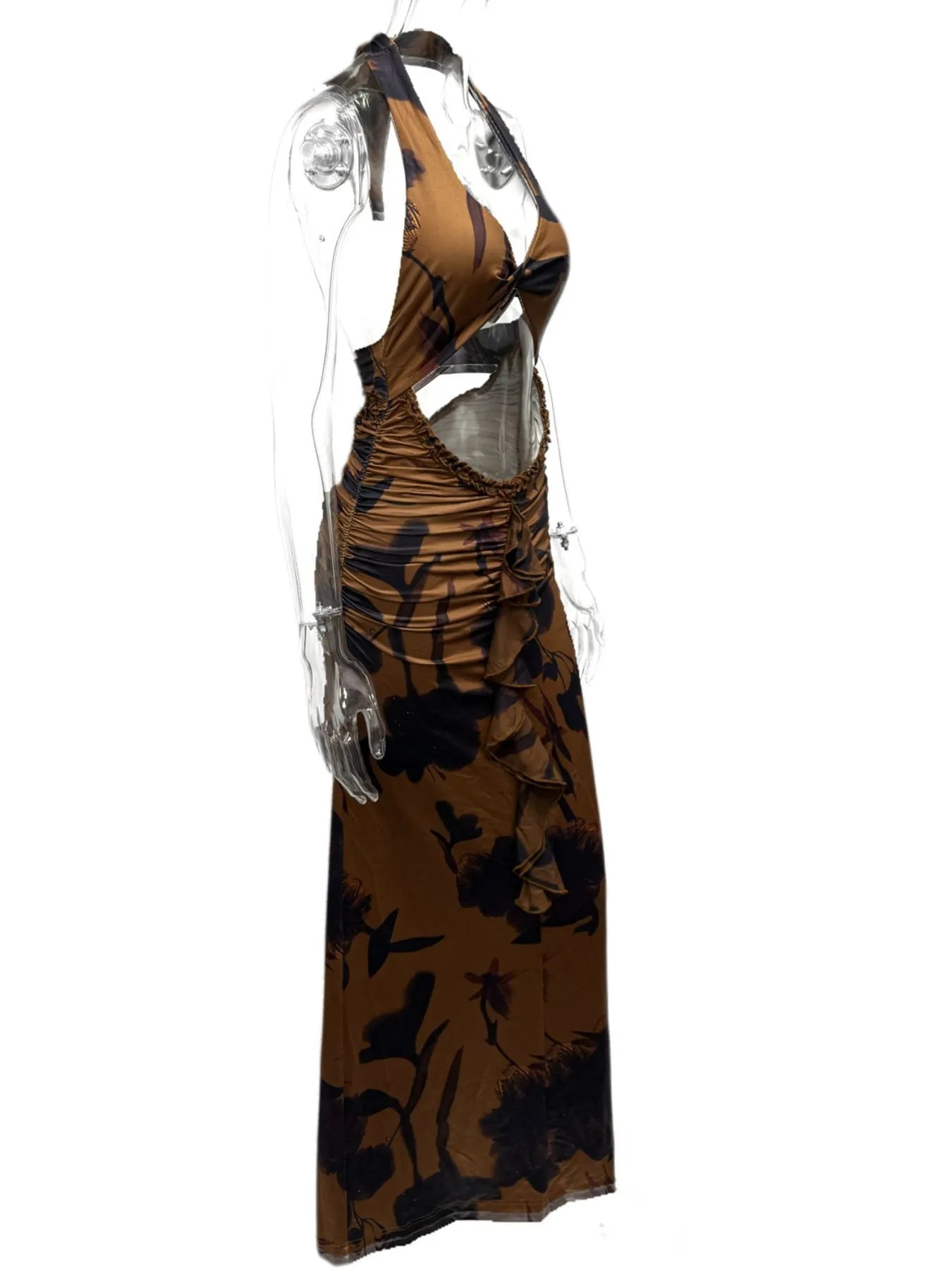 Cutout Printed Halter Neck Maxi Dress OutfitFlow