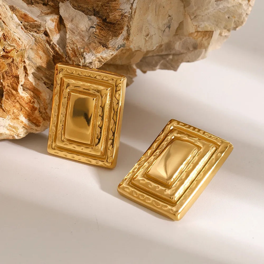 18K Gold-Plated Stainless Steel Square Shape Earrings OutfitFlow