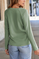 Texture Round Neck Long Sleeve T-Shirt OutfitFlow