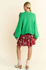 Outfit Flow - Davi & Dani Floral Applique Open Front Drop Shoulder Cardigan