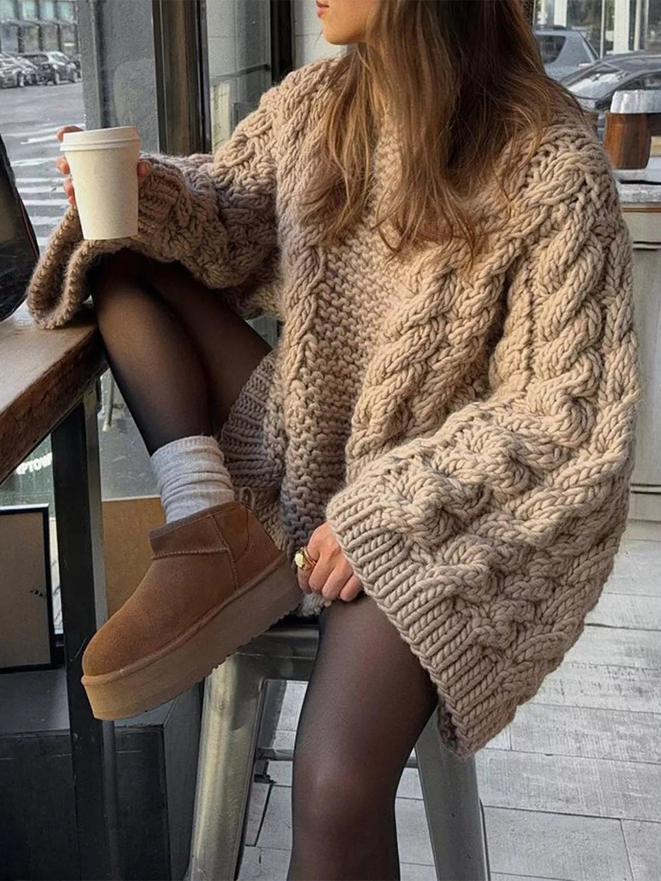 Cable Knit Round Neck Sweater OutfitFlow