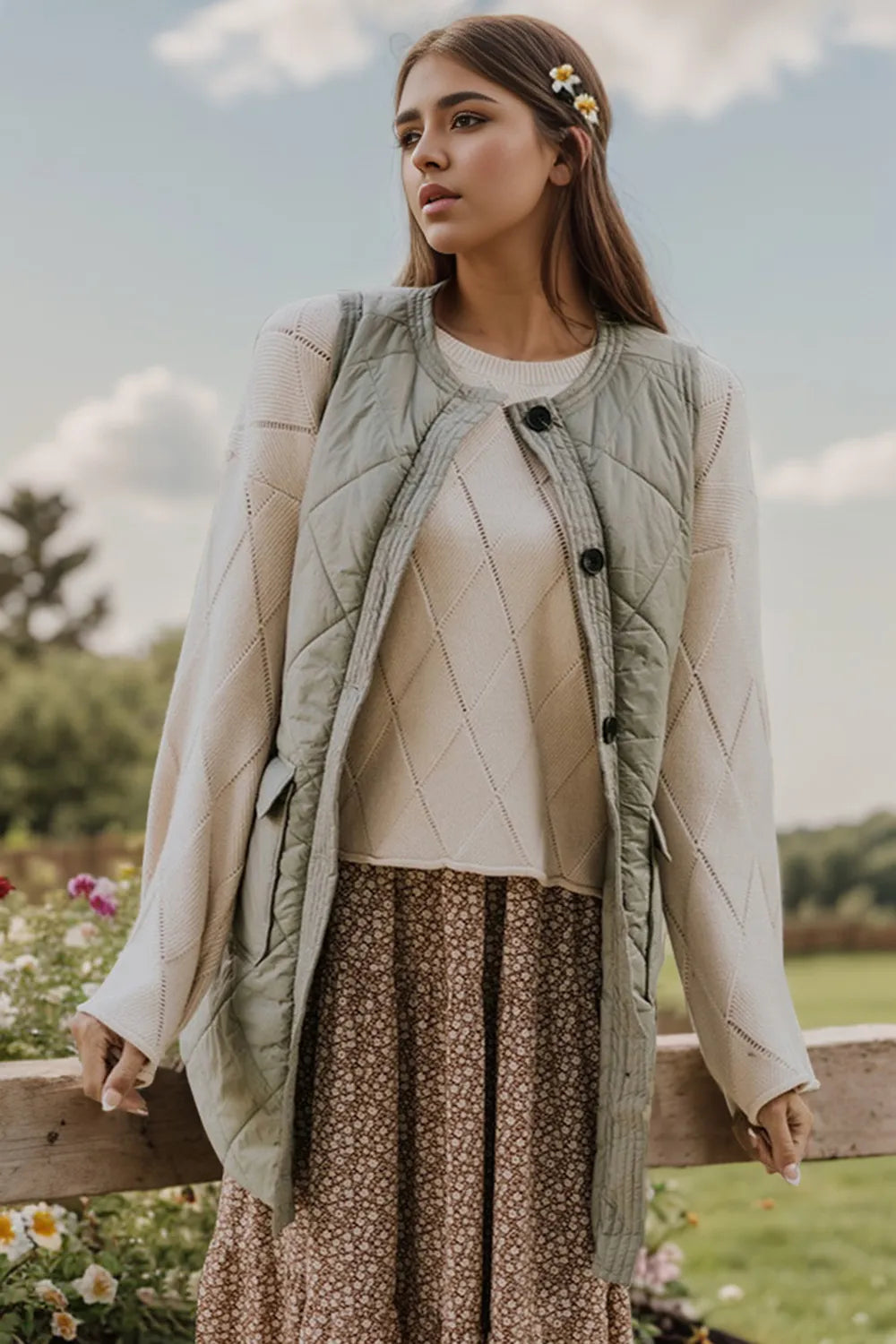 Button Up Pocketed Vest Coat Trendsi