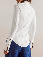 Outfit Flow - Exposed Seam Snap Down Collared Neck Long Sleeve Top