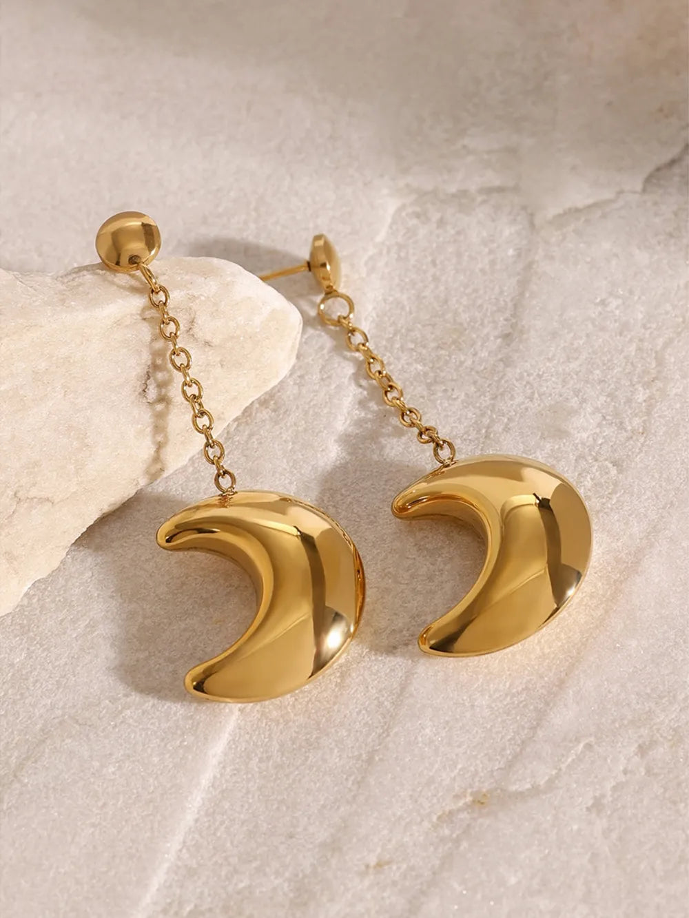Stainless Steel Moon Dangle Earrings OutfitFlow