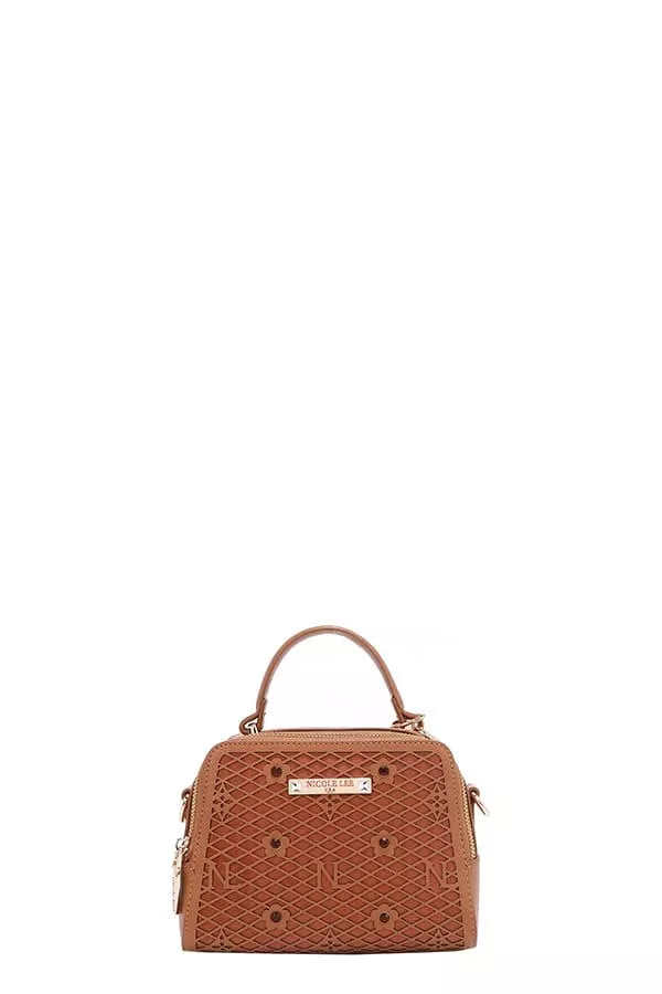 Nicole Lee USA Vegan Geometric Pattern Structured Handbag BROWN One Size Trendsi