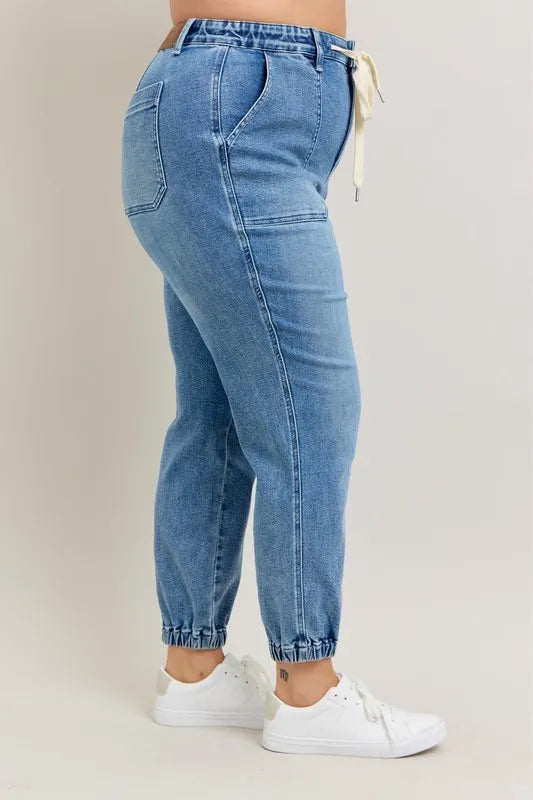 Judy Blue Full Size High Waist Denim Jogger Plus Size OutfitFlow