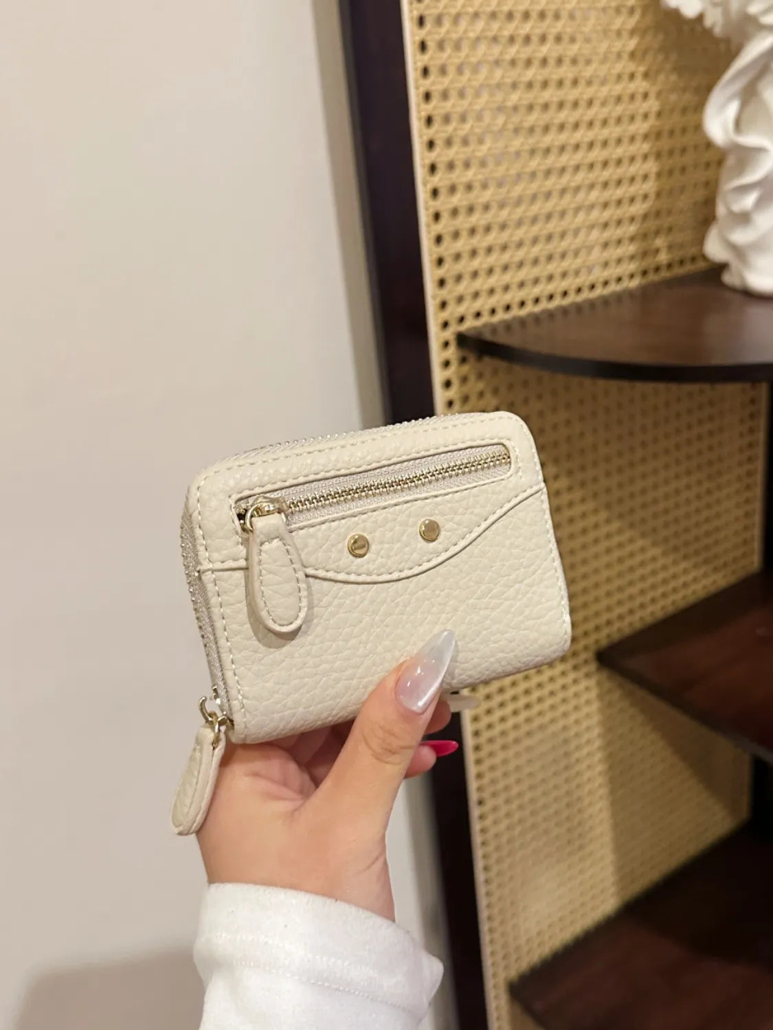 PU Leather Solid Color Card Case Ivory One Size OutfitFlow